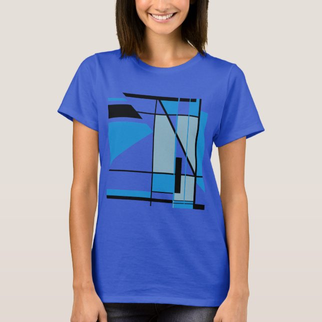Blaues Aquamarines Schwarzes Mosaik MCM Geometrisc T-Shirt (Vorderseite)