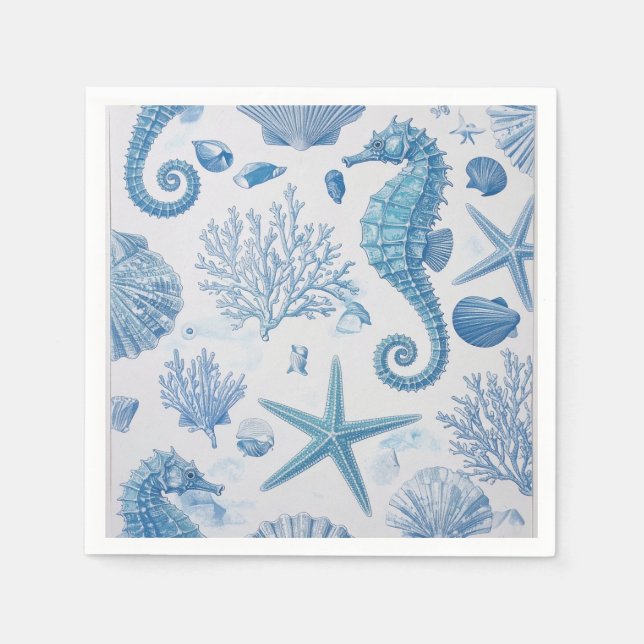 Blaues Aquamarines Seepferd Muschel Starfish Ozean Serviette (Vorderseite)