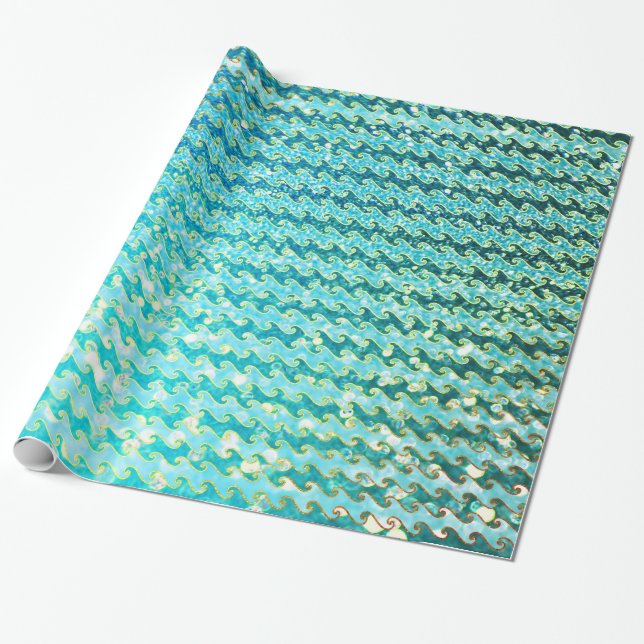 Blaues, Aquamarines Sparkasselmeer-Meerjungwalben- Geschenkpapier (Ungerollt)