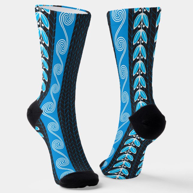 Blaues Aquamarines und graues griechisches Muster Socken (Gewinkelt)