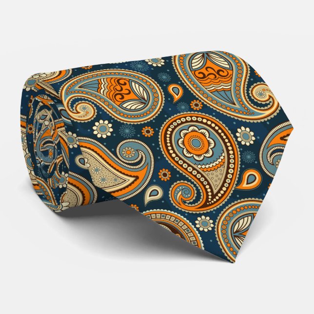 Blaues aquamarines Vintages Paisley-Muster Krawatte (Gerollt)