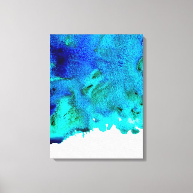 Blaues Aquarell abstraktes Ozeandesign Leinwanddruck (Vorderseite)