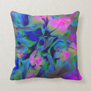 Blaues Aquarell-Akzent-mit Blumenkissen Kissen