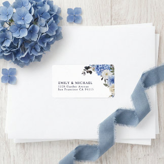 Blaues Aquarell-Blumen-Rücksendeetikett Adressaufkleber