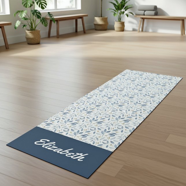 Blaues Aquarell-Botanik-Mustername Yogamatte (Von Creator hochgeladen)