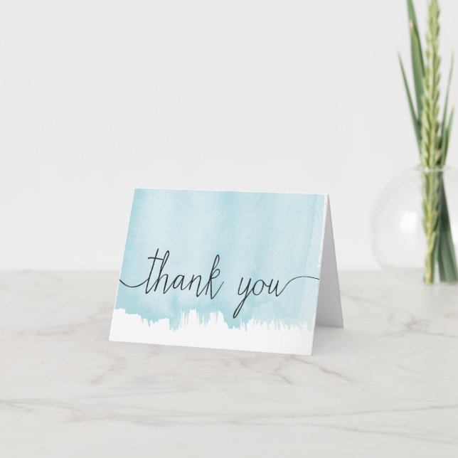 Blaues Aquarell danken Ihnen Dankeskarte (Vorderseite)