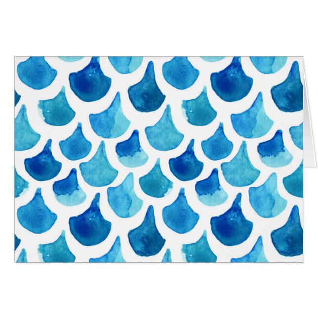 Blaues Aquarell-Skala-Muster (Vorderseite (Horizontal))