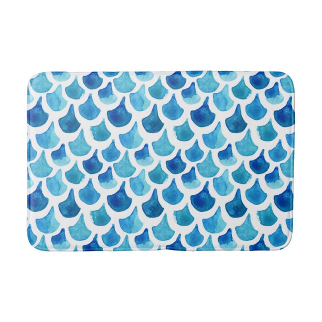 Blaues Aquarell-Skala-Muster Badematte (Vorderseite)
