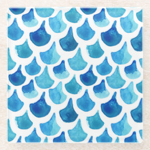 Blaues Aquarell-Skala-Muster Glasuntersetzer