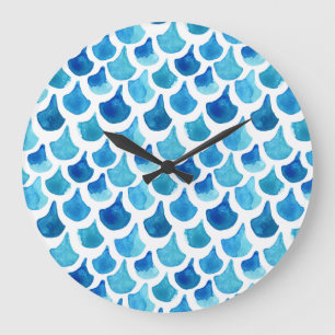 Blaues Aquarell-Skala-Muster Große Wanduhr