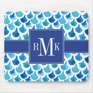 Blaues Aquarell-Skala-Muster Mousepad