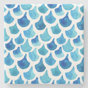 Blaues Aquarell-Skala-Muster Steinuntersetzer
