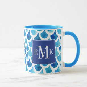 Blaues Aquarell-Skala-Muster Tasse