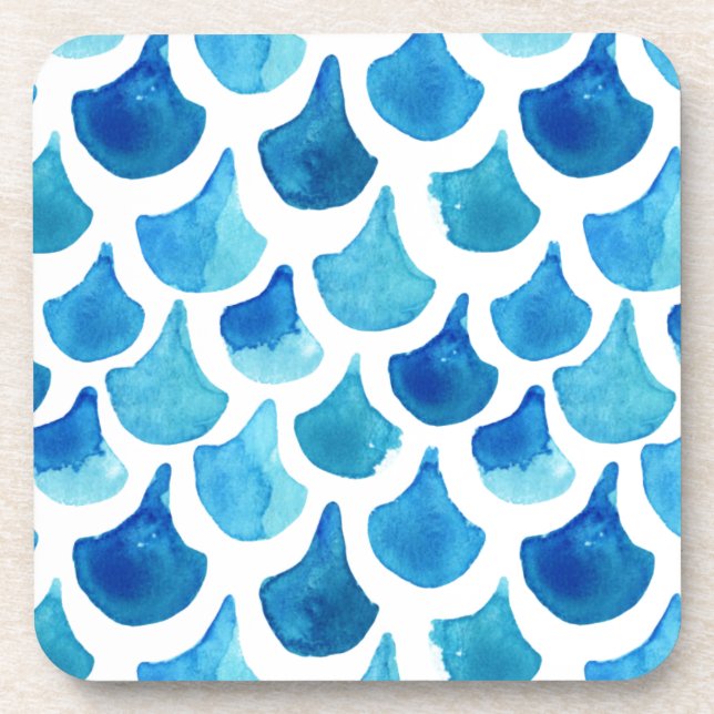 Blaues Aquarell-Skala-Muster Untersetzer (Vorderseite)