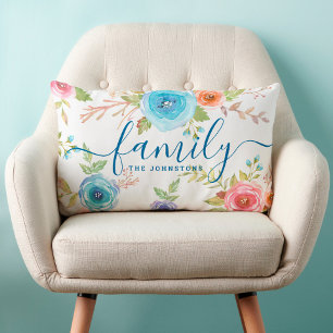 Blaues Aquarellbild-Monogramm boho Lendenkissen