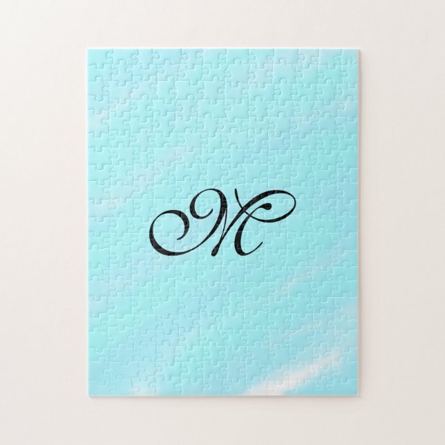 Blaues Aquarellfarben-Monogramm mit Buchstaben in  (Vertikal)