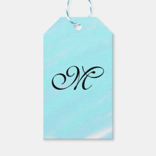 Blaues Aquarellfarben-Monogramm mit Buchstaben in Geschenkanhänger