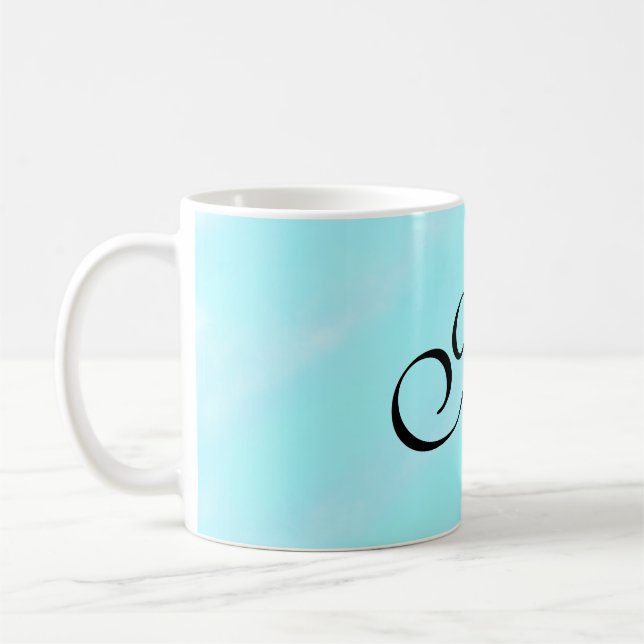 Blaues Aquarellfarben-Monogramm mit Buchstaben in  Kaffeetasse (Links)