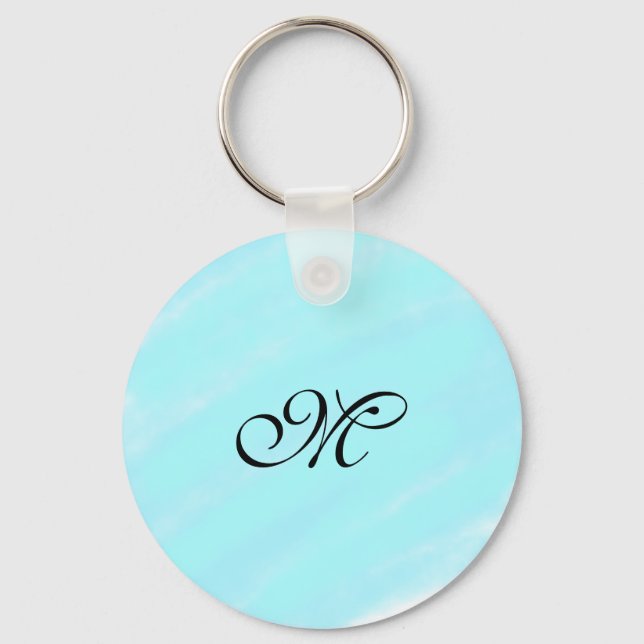 Blaues Aquarellfarben-Monogramm mit Buchstaben in  Schlüsselanhänger (Vorderseite)