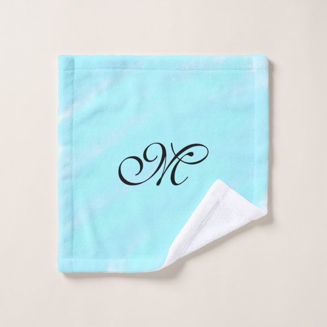 Blaues Aquarellfarben-Monogramm mit Buchstaben in  Waschlappen (Waschlappen)
