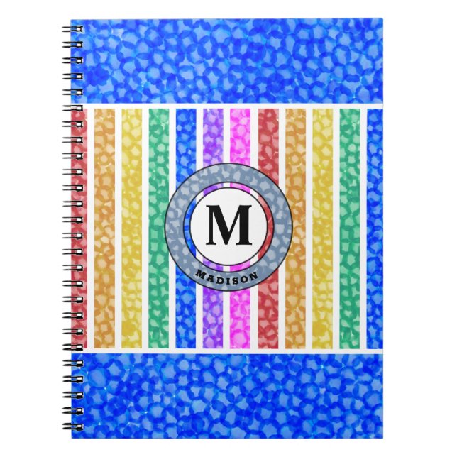 Blaues Aquarellfarben-Regenbogen-Mosaikstreifen-Mo Notizblock (Vorderseite)