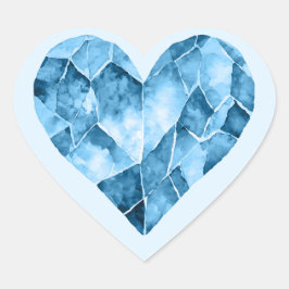 Blaues Aquarellherz im Diamantenstil Herz-Aufkleber