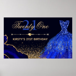 Blaues Aquarellkleid & Achat 21. Geburtstag Poster