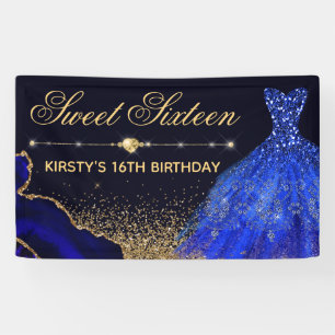 Blaues Aquarellkleid & Achat Sweet 16 Banner