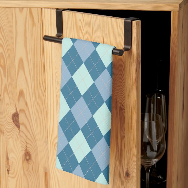 Blaues Argyle Vintage-Muster Geschirrtuch (Drittel gefaltet)