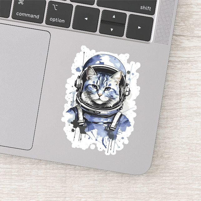 Blaues Astronautenkatze-Plashdesign Aufkleber (Detail)