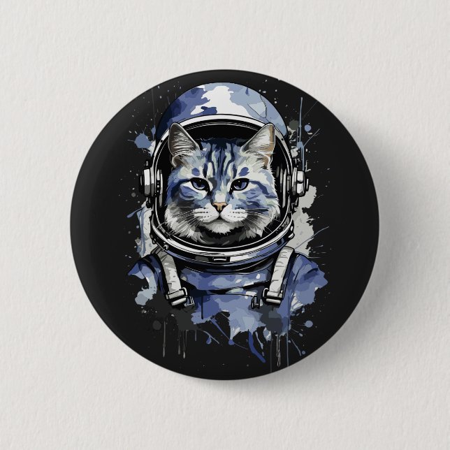 Blaues Astronautenkatze-Plashdesign Button (Vorderseite)