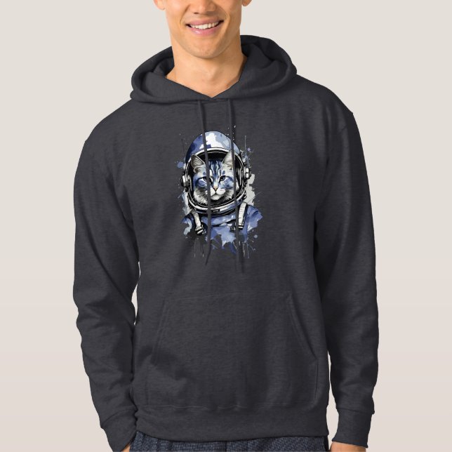 Blaues Astronautenkatze-Plashdesign Hoodie (Vorderseite)