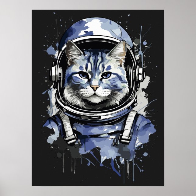 Blaues Astronautenkatze-Plashdesign Poster (Vorne)