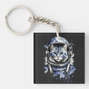 Blaues Astronautenkatze-Plashdesign Schlüsselanhänger