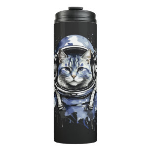 Blaues Astronautenkatze-Plashdesign Thermosbecher