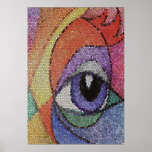 Blaues Auge Fraktal aus gefärbtem Glas Poster
