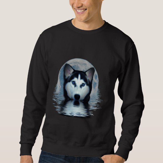 Blaues Auge Husky mit blauem Mond Sweatshirt (Vorderseite)