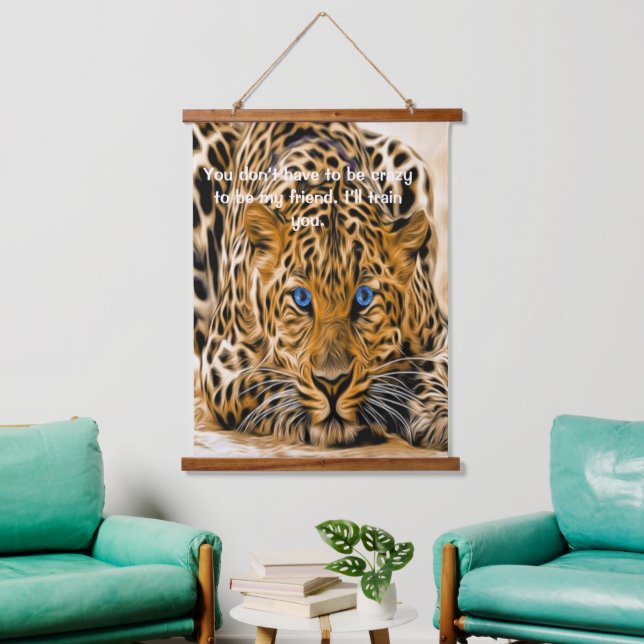 Blaues Auge Leopard Wandteppich Mit Holzrahmen (Wohnzimmer)