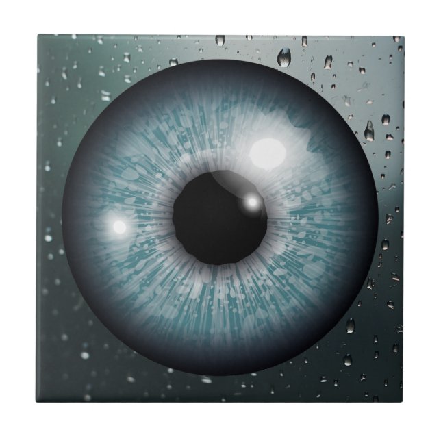 Blaues Auge mit Wassertropfen Fliese (Vorderseite)