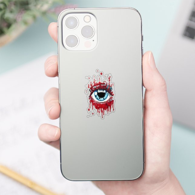 Blaues Auge Tropfblut Horror Kunst Aufkleber (Telefon)