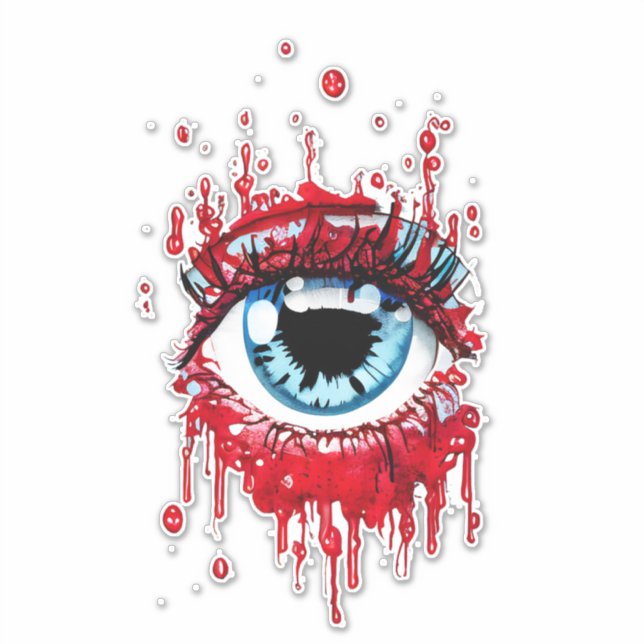 Blaues Auge Tropfblut Horror Kunst Aufkleber (Vorderseite)