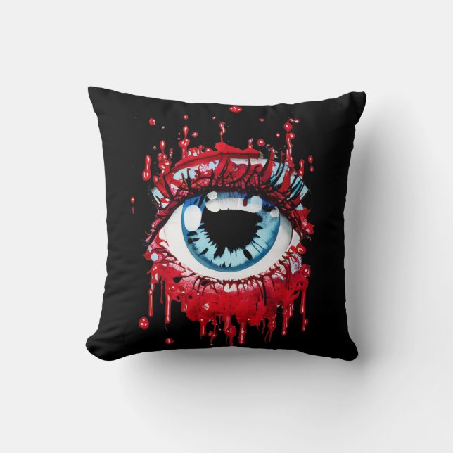 Blaues Auge Tropfblut Horror Kunst Kissen (Vorderseite)