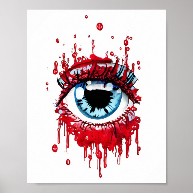 Blaues Auge Tropfblut Horror Kunst Poster (Vorne)