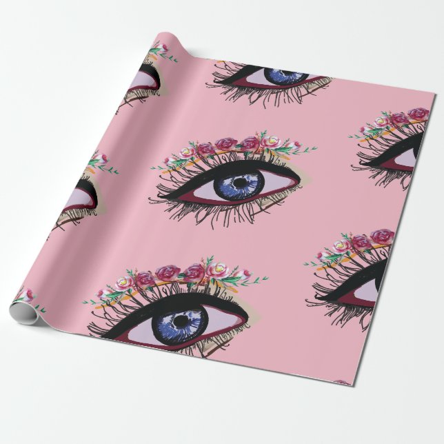 Blaues Auge und Blume-Umschlagpapier Geschenkpapier (Ungerollt)