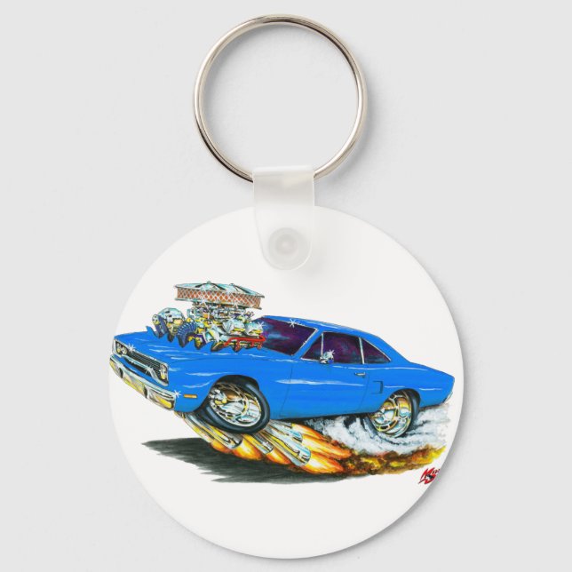 Blaues Auto 1970 Schlüsselanhänger (Vorderseite)