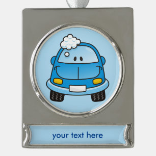 Blaues Auto mit Blasen Banner-Ornament Silber