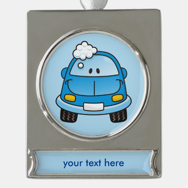 Blaues Auto mit Blasen Banner-Ornament Silber (Vorderseite)