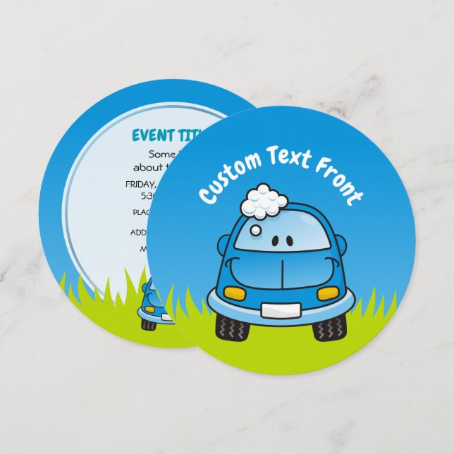 Blaues Auto mit Blasen Einladung (Vorne/Hinten)