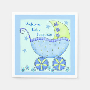 Blaues Baby-Buggy-Jungen-Willkommens-Party-Dusche Serviette