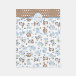 Blaues Baby-Dschungel-Tier-Muster personalisiert Fleecedecke